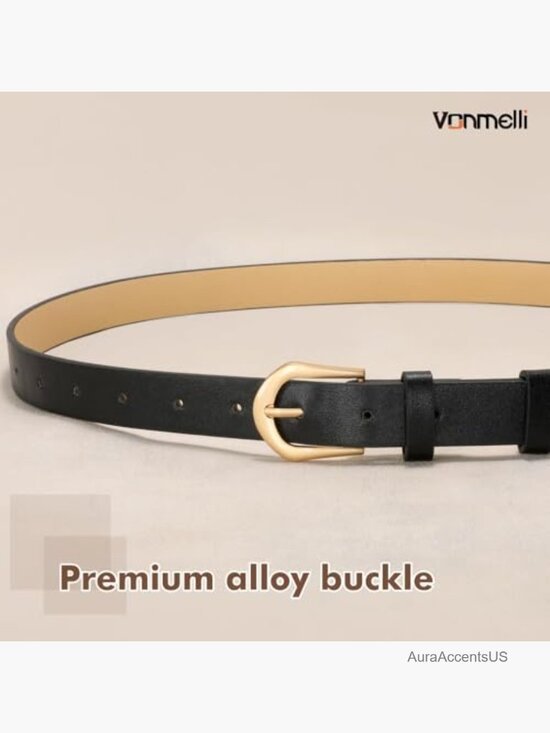 4 Pack Faux Leather Skinny Belts for Women with Gold Buckle display picture 3